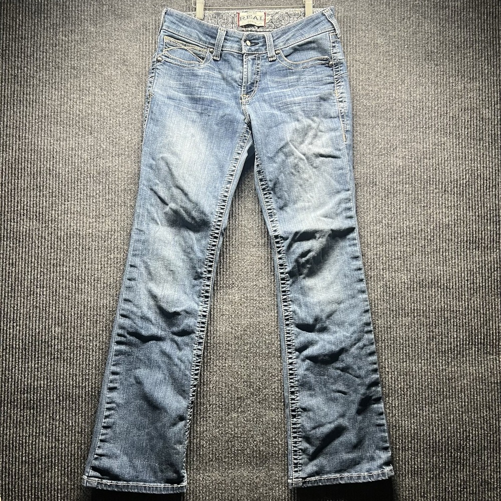 Ariat Real Denim Womens Jeans 29R Bootcut Thick Stitch Back Light Wash Blue‎